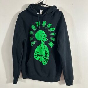 Jerzees Hoodie Women Large Black Green Skeleton Graphic Streetwear Goth Alt